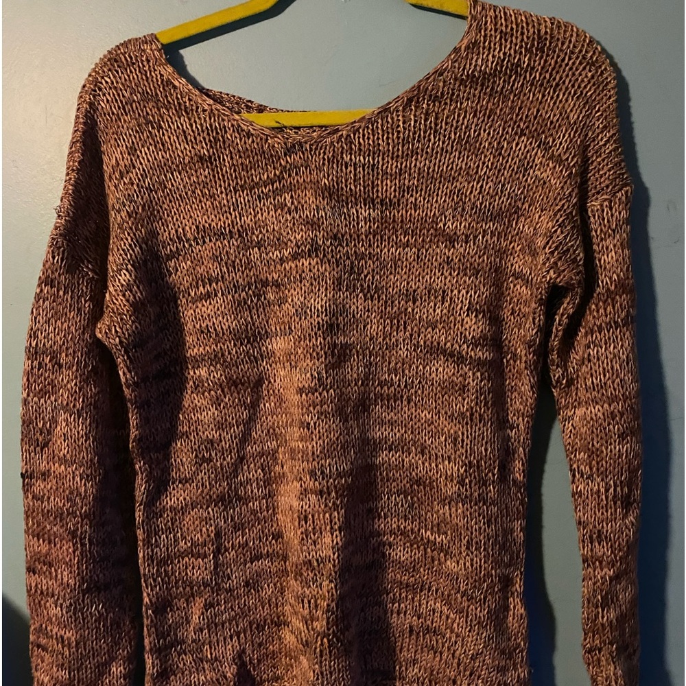 Purple/Black sweater with open tie back.